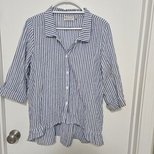 Habitat Blue and White Striped Button-Down Top Size Medium